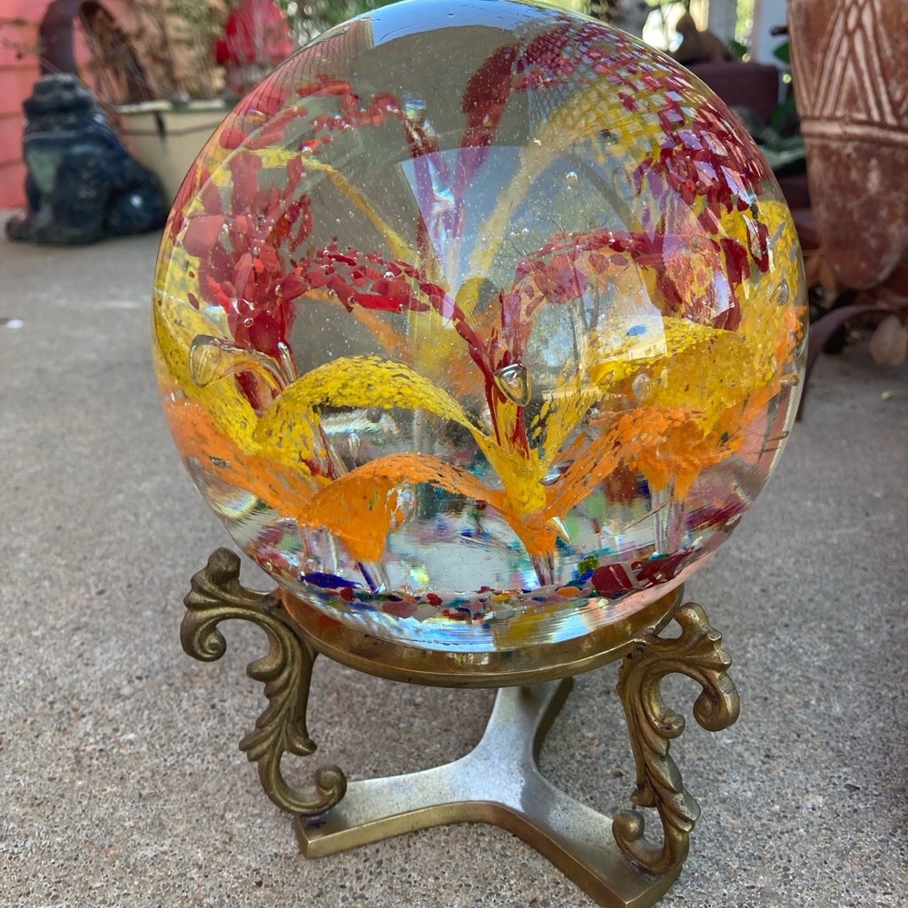 Colorful Huge Magnum Glass Sphere Paperweight with Stand - Picture 3 of 15